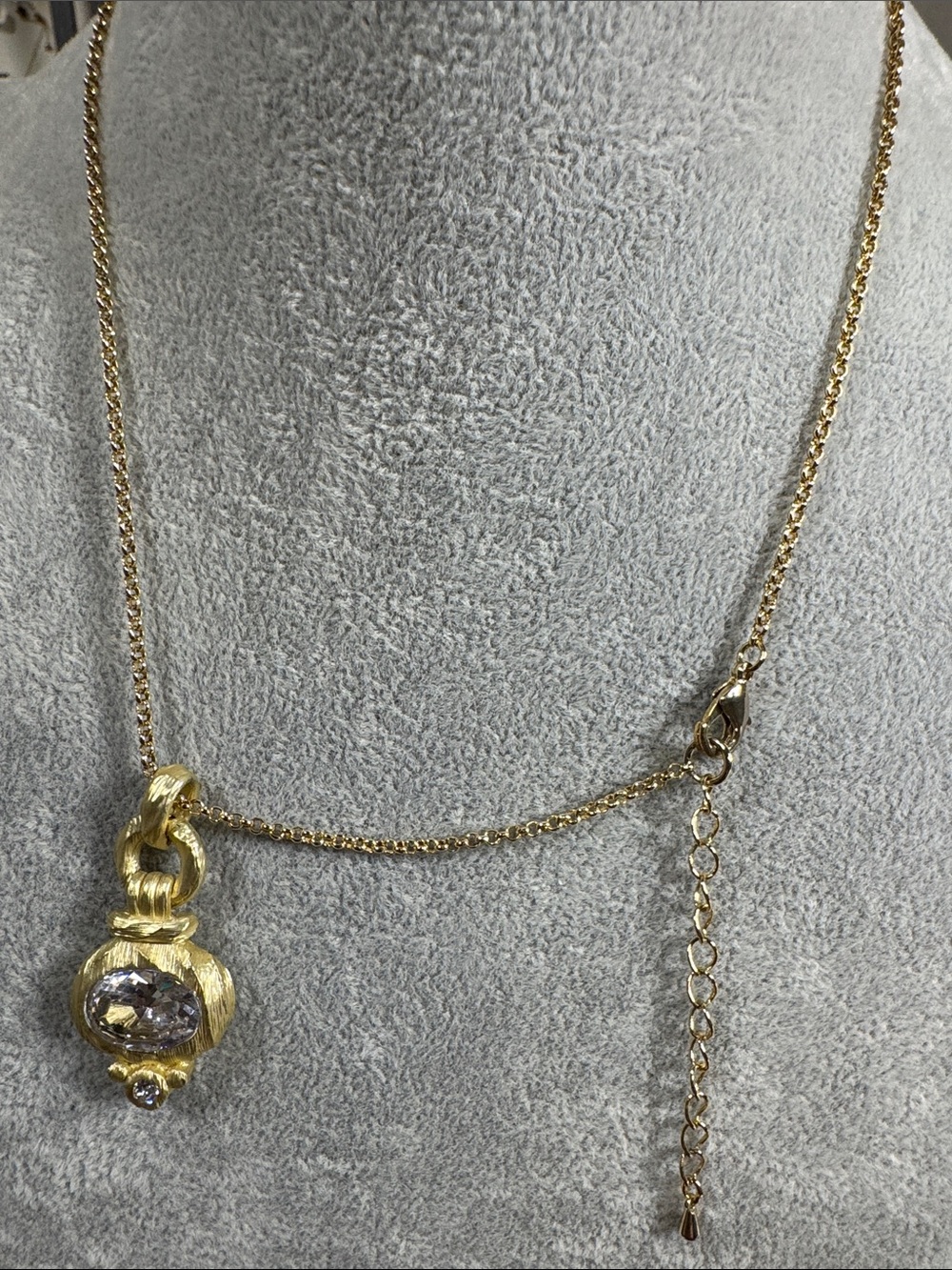 Gold-Tone Pendant Necklace with Clear Oval Stone - Women Jewelry - Picture 3 of 5